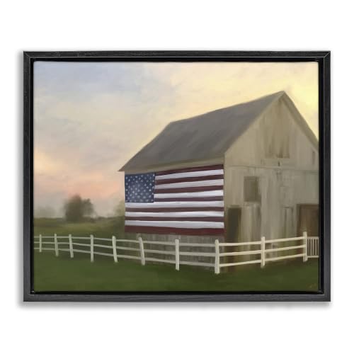 Americana Barn Sunset Flag Landscape, 17 x 21 Inch Canvas in Floater Frame
