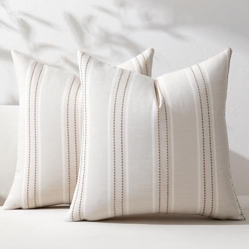 Image of Hckot Throw Pillow Covers 16x16 Set of 2 Tan Pillow Covers Farmhouse Decorative Pillows Textured Linen Square Cushion Covers for Sofa Couch Bed Living Room Decor(Tan)