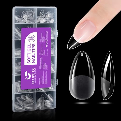 Gelike Soft Gel Full Cover Tips Kit for Soak Off Nail Extensions, 550 Pcs Clear Medium Almond Gelly Tips FalseÃ‚ Press on Nails, 11 Sizes