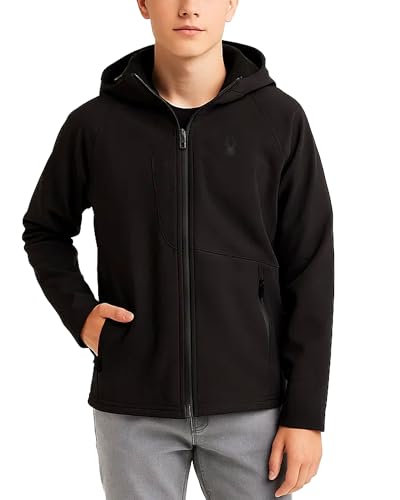 Image of Spyder Boys Softshell Jacket - Cozy Insulated Fleece Lined Softshell Winter Coat Hooded Windbreaker Jacket for Boys