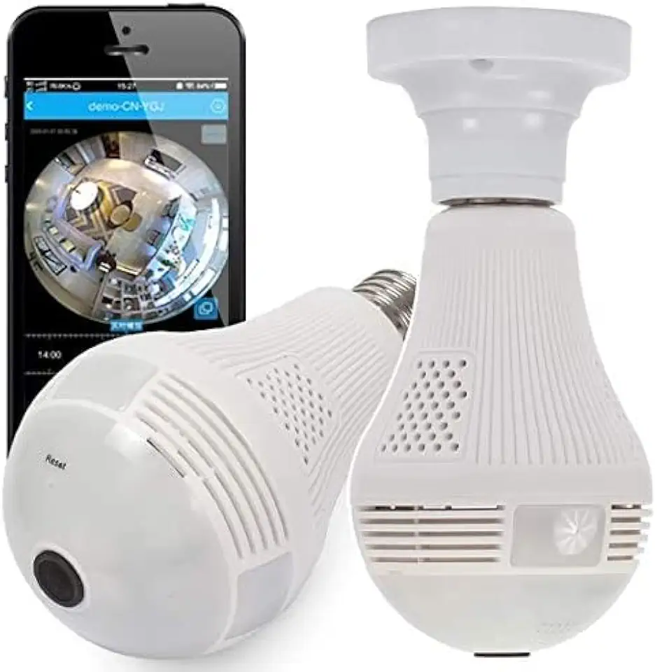 TwiHill Câmera lâmpada espiã ip segurança com visão noturna sensor de presença alarme e alerta no celular android e ios(1*camera lâmpada 3d panoramica+1*Cartão de memória 32GB))