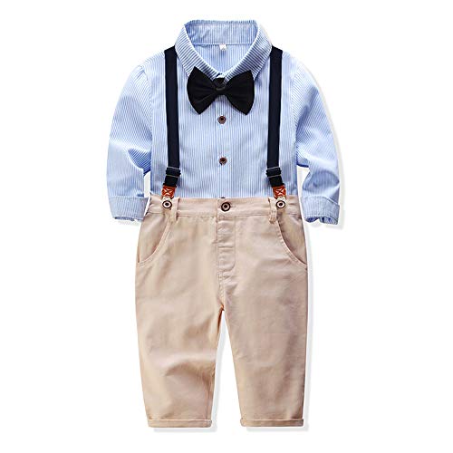 Baby Boys Gentleman Outfits Long Sleeve Shirt Suspender Pants Bow Tie Overalls Clothes Sets (Blue, 70?0-6month?)