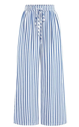 Image of PRETTYGARDEN Womens Pants Elastic Waist Floral Lightweight Palazzo Pants for Women Casual Lounge Wide Leg Pants Woman