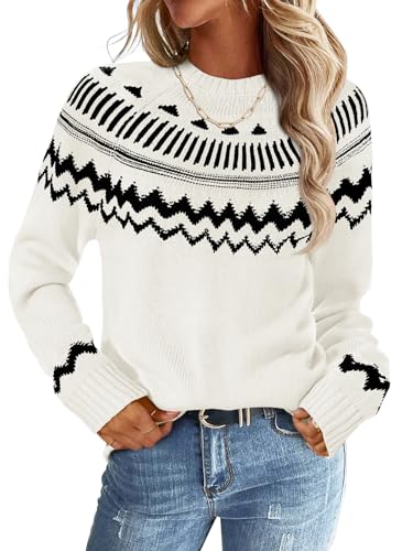MEROKEETY Women's 2025 Fall Winter Striped Pullover Sweater Trendy Crew Neck Long Sleeve Vintage Color Block Knit Tops