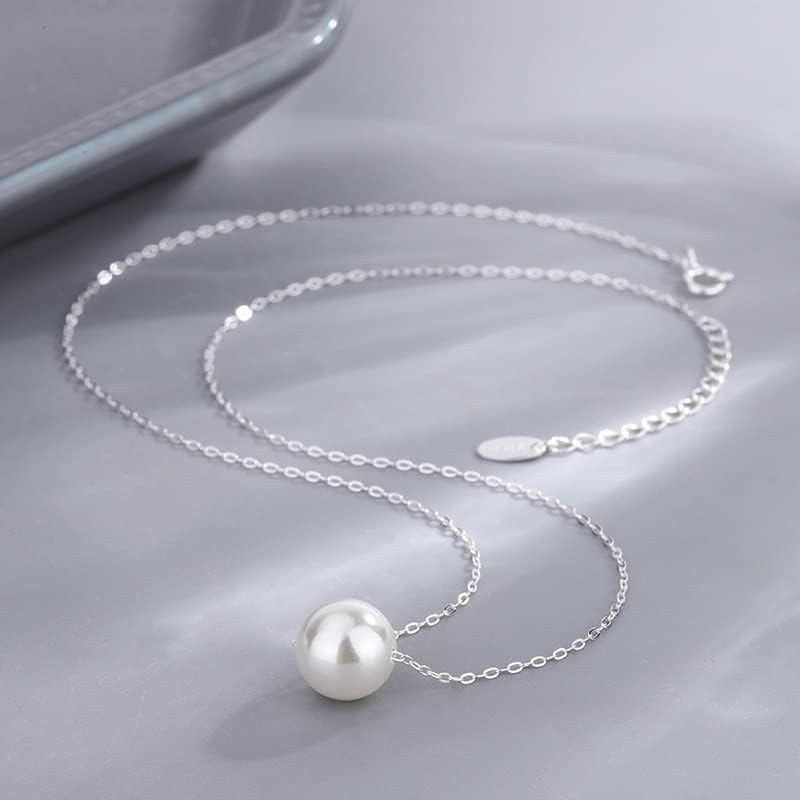 Miniatura 4 de Gargantilla flotante de plata de ley 925 con perlas de concha de 0.315in, collar de dama de honor para mujer, color blanco (CYX0009), Perla, Perla