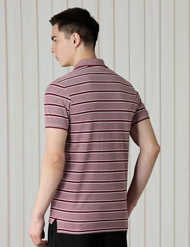 Image of Amazon Brand - Symbol Men Cotton Rich Textured Striper Polo Tshirts | Collar Striped Tshirts | Half Sleeves - Regular Fit (Available in Plus Sizes)
