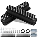 Tall Style Aluminum Finned Valve Covers for 1987-up Chevy SBC 305-350 Center Bolt w/Hole - Black