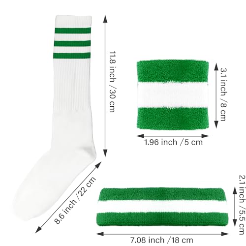 Image of 10 Pieces Striped Sweatbands and Striped Socks Set Headbands Wrist Sweat Bands for Men and Women Sports 80s 90s Fitness