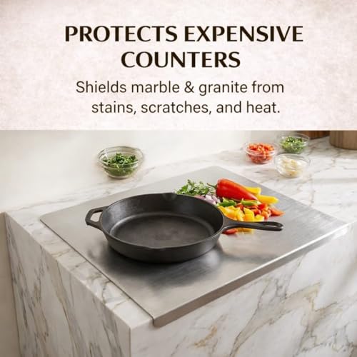 Image of Stainless Steel Chopping Board Counter Top 36x31cm | Food Grade Steel | Easy Clean, Rust Proof | Cutting Board for Vegetables, Meat & Kitchen Use