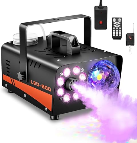 Smoke Machine, Fog Machine with Disco Ball Lights, 600W and 3000CFM with 13 Colorful LED Lights Effect, Wireless Remote Control, Suitable for Parties, Wedding, Halloween, and DJ Stage, Indoor