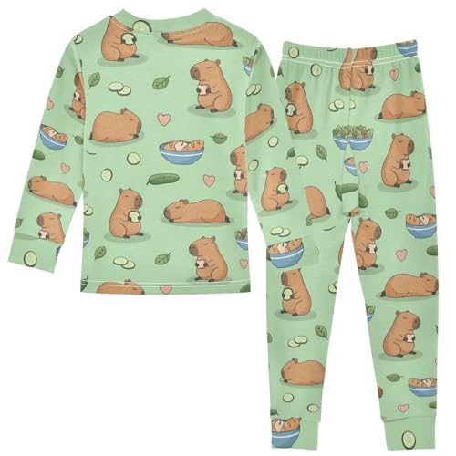 Pajama Sets Long Sleeve Cute Capybara Salad Pattern Soft Comfy Sleepwear 2 Piece PJS 3-8T3