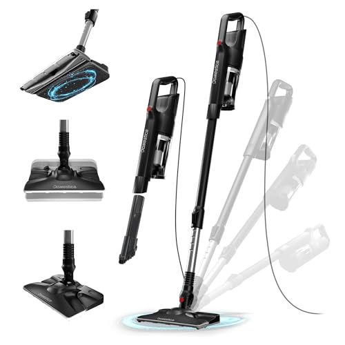 Image of DOMESTICA Trio Sweep Vacuum Cleaner for Home Use Wet and Dry | 3 in 1 Vacuum, Handheld, Mop Modes | 15KPA Strong Suction, Ultra Slim Foldable Head, Low Noise Design | 400ml Water Tank, Corded | Black