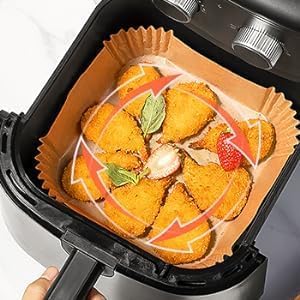 Image of Marve Square Air Fryer Liners Food-Grade BPA Free Paper for 5 to 8 litres Oil-Free Fryers - Healthy Cooking I Heat Resistance Air Fryer, Baking, Roasting Microwave (125 Pcs Square 8 INCH)