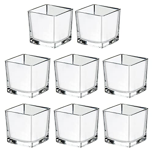 6 x 6 x 6 cm - Vase en Verre - Cube en Verre - Carré en Verre argenté - Idéal comme décoration de Mariage