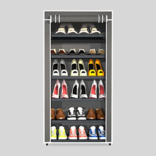 Image of YouCopia Shoe Rack for Home Non Woven Fabric - DIY Multipurpose Shoe Rack Organizer, 6-Layer Shoe Rack for Home -Shelf with Dustproof Door Entryway for Heels /Slippers /Boots (Grey, 6-Layer)