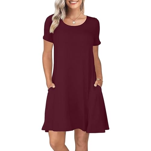 REGAI Summer Dresses for Women Short Sleeve Tshirt Dress Casual Sundresses with Pockets