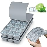 Simpeak 2 Piezas Cubitera para Hielo con Tapa, 21 Cubitos Silicona Moldes para Cubitos de Hielo, sin BPA, Bandeja de Hielo Plegable para Alimentos para Bebés, Jugo y Whisky - Gris