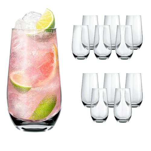 Opiniones de Copas de agua más recomendados. 42 NADIR Set De 12 Vasos Dubái Vidrio Vino Agua Vaso Transparente Elegantes Para Restaurantes Fiestas Té Helado Cerveza Jugo Cóctel Limonada (500 ML 12)