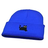 HUBGFEQ Stretchy Lightweight Beanies Embroidered Black Cat Knit Hat Women Men Winter Warm Hip-Hop Cold Hat-Royal Blue