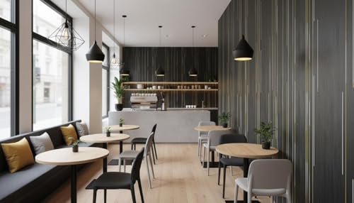 Image of VKR Modern Self Adhesive Textured Wallpaper with Subtle Vertical Line Pattern for Elegant Minimalist Interior Decor and Contemporary Living Spaces (45 x 300 cm - Dark Wooden Brown)