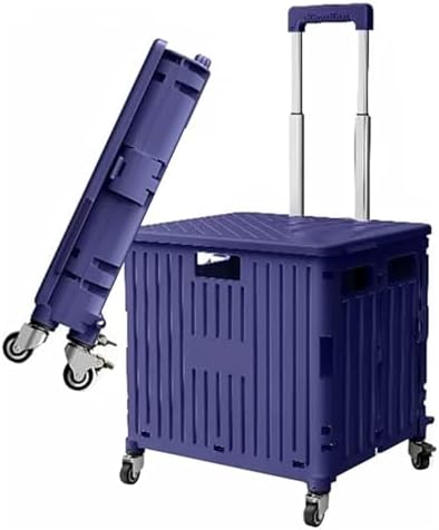 Collapsible 4-Wheel Grocery Cart - Foldable Shopping Trolley with 45L Capacity for Supermarket, Outdoor Use, and Daily Errands - Lightweight Handcart for Easy Transport