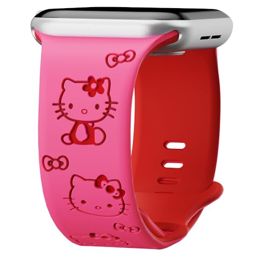 Cute Cartoon Two-Tone Engraved band Compatible with Apple Watch Bands 40mm 41mm 42mm 44mm 45mm 46mm 49mm 38mm Women Soft Silicone Strap for iWatch Bands Series 10 9 8 7 6 5 4 3 2 1 SE Ultra/Ultra 2