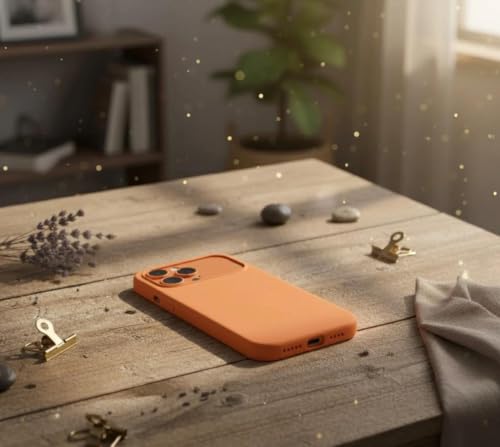 Image of Premium Liquid Silicone Case for iPhone 17 Pro - Slim Full Body Protective Back Cover with Soft Microfiber Lining, Anti-Slip Grip Scratch Resistant Phone Case (Orange)