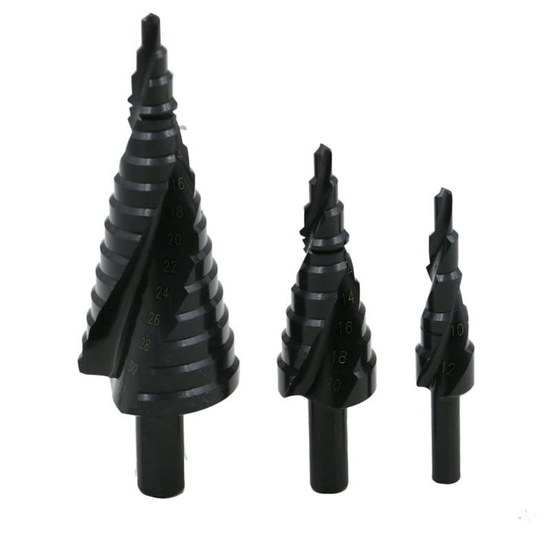 BAtlam 3 uds Taladro Escalonado 4-32mm Acero de Alta Velocidad nitruración de Cobalto Broca de Metal en Espiral vástago Triangular para Herramientas de Taladro de Cono de Metal de Madera