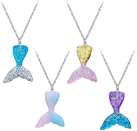 Miniatura 4 de Yissw Juego de 2 aretes coloridos de resina con cola de sirena y cola de pez de dibujos animados para niñas y mujeres, Resina, Resina