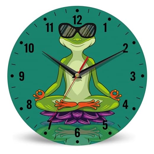 SPUNKER Wall Clock,Funny Frog Wall Clocks for Living Room Decor,Yoga Lotus Flower Kitchen Clocks Wall Battery Operated - 10 Inch Round Bathroom Wall Clock Silent Non-Ticking