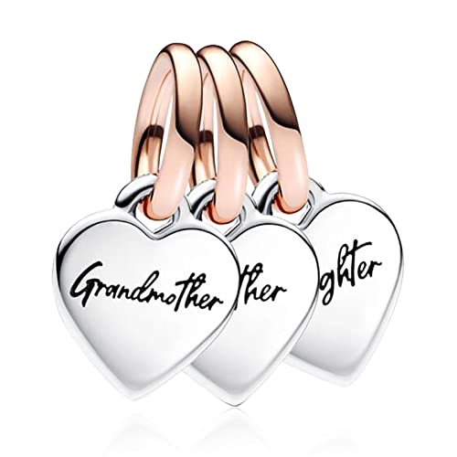Doyafer Nonno Nonna Nipote Cuore Ciondolo 3 Per Confezione 925 Argento Incanti Adatto Per Braccialetti Da Donna Collane Per La Famiglia