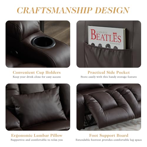 Image of Loveseat Recliner Sofa,RV Wall Hugger Recliners for Small Spaces,Reclining Loveseat Sofa Recliner with Cup Holders /Lumbar Pillows,RV Furniture (Brown, 56 inch 2-Seater)