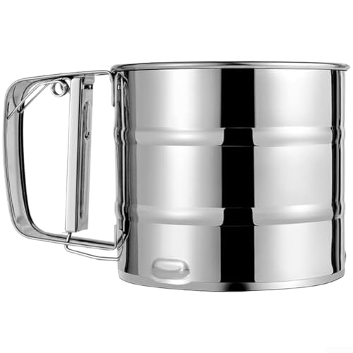 Tamiz de harina, manivela de mano grande de acero inoxidable, tamiz para hornear harina, glaseado, azúcar, polvo, herramienta de cocina para hornear, tamiz giratorio (2.5 tazas)