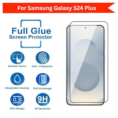 Image of DARKFIT Tempered Glass Premium Screen Protector Compatible for Samsung S24 Plus | Edge to Edge Coverage with Easy Installation Kit | Scratch Resistance | HD Clear Glass (Black Border) | Pack of 1