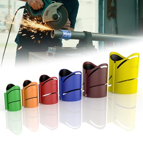 Image of NUMAKY 6-Pack Metal Pipe Cutting Guide Kit - Suitable Pipe Diameters 1-5/8", 1-7/8", 2-3/8", 2-7/8", 3-1/2", 4-1/2" | Markable 22.5°, 45°, 90° | Cross & Saddle Cuts | Anti-Shift Magnetic Liner