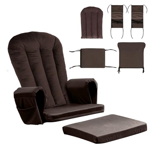 Image of Lucky Monet 5PCS Velvet Glider Rocker Replacement Cushions, Thickened & Supportive Rocking Chair Cushion Set with 29.5 Inch High Backrest & Storage Pockets, for Indoor Nursery Glider & Ottoman, Brown