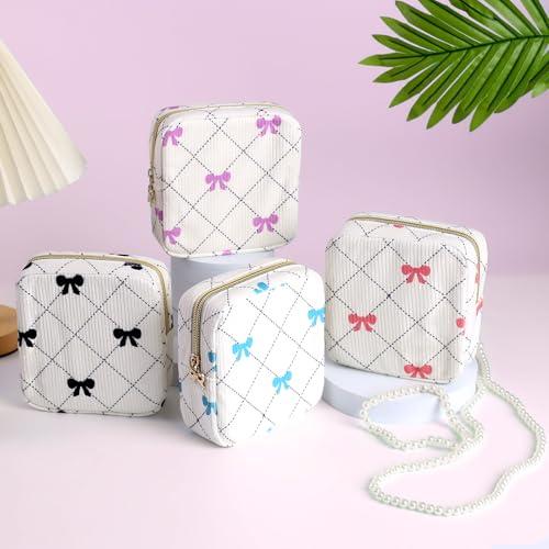 Image of Period Bag for Women - Cute Corduroy Sanitary Napkin Storage Bag with Bow Design | Period Pouch for Daily Use, Travel | Discreet Menstrual Pouch | Pad Bags for Period Holds Pads, Tampons