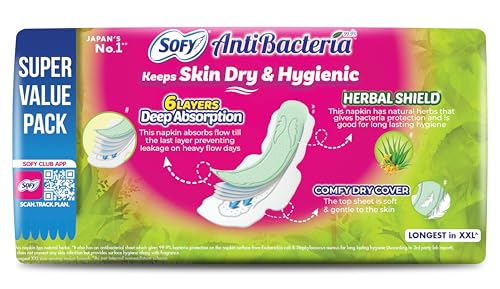 Image of Sofy AntiBacteria XXL - 323mm | 50 Count pads | For Women Sanitary Pads | Keep Skin Dry | 6 Layer Deep Absorption | Herbal Shield | Hygiene & Herbs | X-Large