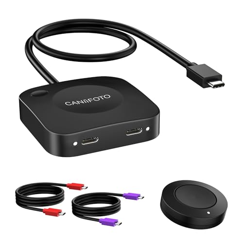 Caniifoto 20Gbps USB C Switch for 2 Computers USBC Switcher Support 8K@60Hz 4K@120Hz Video/20Gbps Data Transfer/140W Charging Compatible with USB-C/Thunderbolt 4 Device 2 USB-C Cables Included