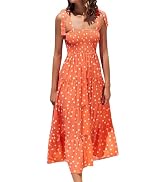 OMZIN Women Casual Tie Spaghetti Strap Dress High Waist Ruffled Sundress Boho Sleeveless Long Dress