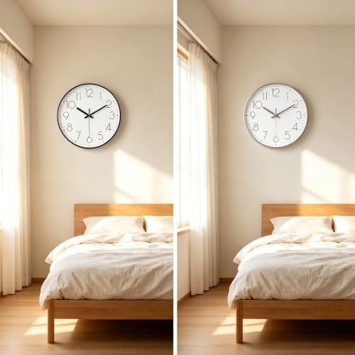 Image of 2 Pack Black&Silver Wall Clock 12 inch Silent Wall Clocks Battery Operated | Office Kitchen Living Room Bedroom