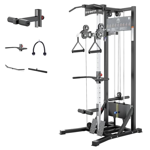Image of Cable Station and Pull Down Machine, Cable Fly Machine Home Gym System Workout Station with Pulley System, Pull-Up Bar Cable Bar and LAT Pull Down System, 70kg Weight Stack
