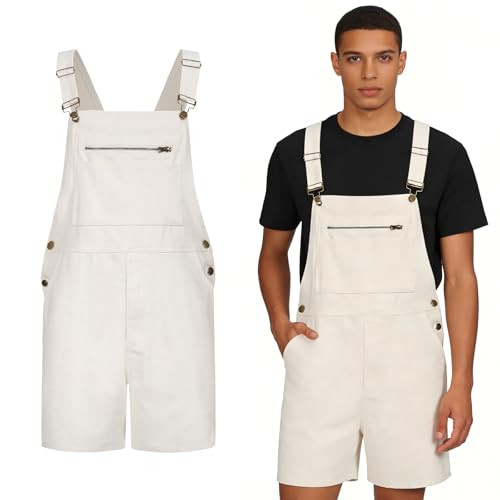 Giftdigger White Overalls for Men White Painters Overalls Work Bib Coveralls Denim Overall Fishing Coveralls Men Women Denim Jumpsuit L