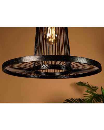 Image of Handmade Bamboo Hanging Lamp Shade Perfect Hanging Pendant Lights for Living Room /Home /Hotel /Cafe /Restaurant Dcor (Brown & Natural)(25X35X25)