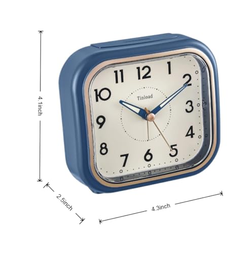 Image of Tinload 4.3 inch Vintage Retro Analog Alarm Clock, Super Silent Non Ticking Clock with Manual Light, Snooze, Battery Operated, Simply Design, for Living Room, Bedroom, Bedside, Desk(Blue)