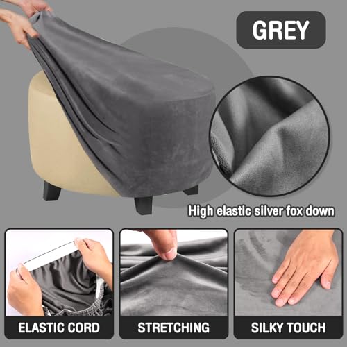 Eummy High Stretchy Round Ottoman Cover - Soft Plush Velvet Footstool Slipcover with Anti-Slip Elastic Design - Washable Protector (Grey) - Cosy Home Interiors Eummy High Stretchy Round Ottoman Cover - Soft Plush Velvet Footstool Slipcover with Anti-Slip Elastic Design - Washable Protector (Grey) - Image 3