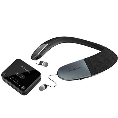 Avantree Audikast Plus Transmitter & Torus Wearable Speaker, aptX Low Latency Bluetooth 5.0, Superb Audio Quality, 3D Surround Stereo for TV Calls