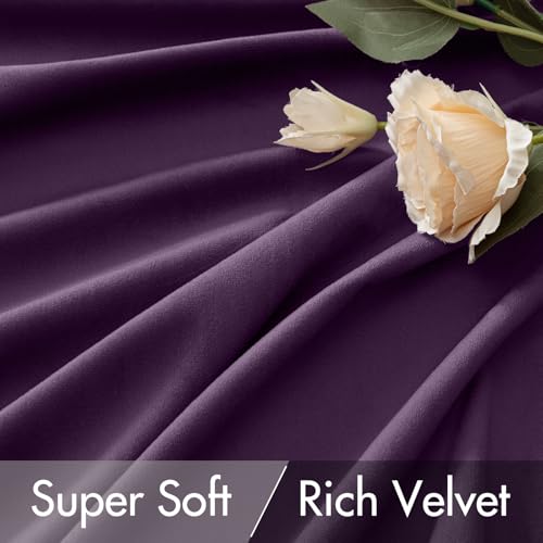 Image of MIULEE Purple Velvet Curtains 52x90 inches Luxury Blackout Curtains | Thermal Insulated, Super Soft Window Drapes for Bedroom Living Room, Rod Pocket & Back Tab