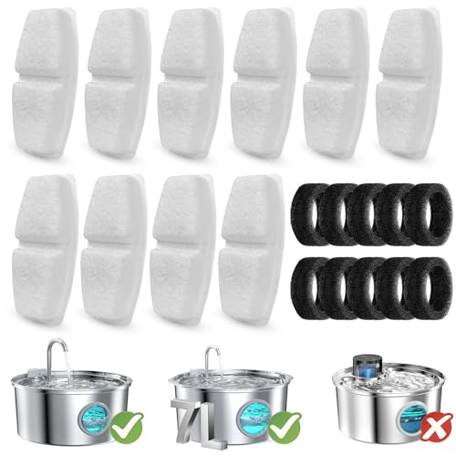 20 Pcs Cat Water Fountain Filters Compatible with 3.2L and 7L Dog Water Fountain,Including 10 Pcs Pet Water Filters & 10 Pcs Sponges(Not for Wireless Fountain)