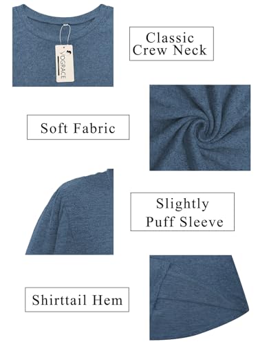 Image of VOGRACE Womens-Plus-Size-Tops Crew Neck Puff Sleeve Shirts Casual Tunic Sweatshirts XL-5XL
